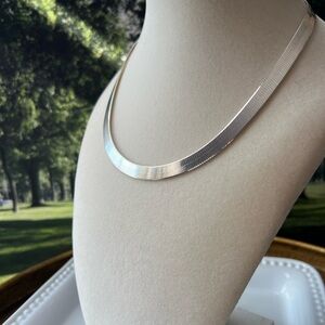 Herringbone Necklace Vintage Sterling Silver 925 Italy NOS 16” 7mm